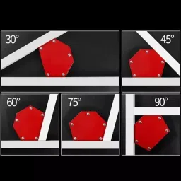 TileMaster Multi-Angle Magnetic Welding Clamp Set 30°, 45°, 60°, 75° 90°, 135° 80 mm Throat Depth 8 cm Clamping Mild Steel Red, TM-33 (Set of 6) image 3