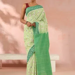 Taneira Green Cotton Printed Saree With Unstitched Blouse Piece-image-59