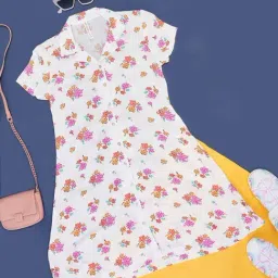 Pantaloons Junior Kids White & Pink Floral Print Dress-image-63