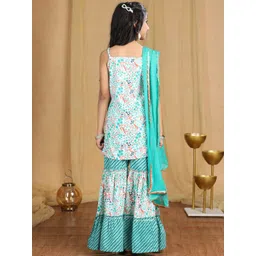 Cutiekins Girls Floral Printed Regular Gotta Patti Kurta with Sharara & With Dupatta image 4