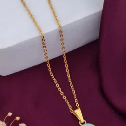 SZN Set Of 2 Gold-Plated Stones & Pearls Studded Oval Enamelled Pendants With Chains image 2