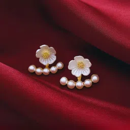 COOLWOOL Artificial Stones Studded Floral Shaped Korean Studs-image-4