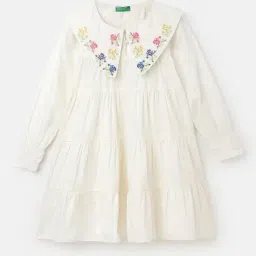 United Colors of Benetton Kids Cream Embroidered Full Sleeves Dress-image-3