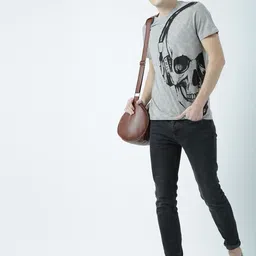 Huetrap Men Grey Melange Printed Round Neck T-shirt-image-40
