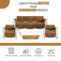 Kuber Industries Brown16 Pcs Geometric Printed Velvet 5 Seater Sofa Cover With Arms image 4