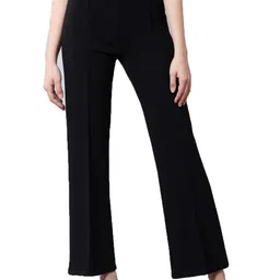 mehrang Cotton Blend Bootcut Parallel Trouser Pants for Women Regular Fit, Bellbottom Straight Pants for Womens image 1