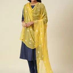 JAYPORE Floral Embroidered Pure Cotton Dupatta-image-89