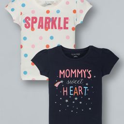 Plum Tree Short Sleeves Mommys Sweet Heart & Polka Dots Printed T Shirt Pack Of 2 - Navy White-picture-32