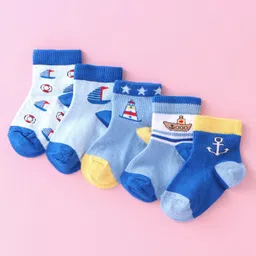 Mustang Cotton Blend Ankle Length Socks Ship Design Pack of 5 - Blue-image-82