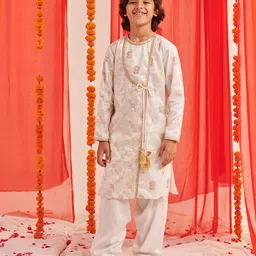 Pspeaches Full Sleeves Floral & Leaves Foil Printed Kurta With Pyjama - White-picture-28