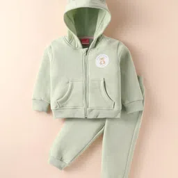 Little Kangaroos Knit Winter Wear Full Sleeves Hooded Jacket with Kangroo Pockets & Joggers - Mint-image-68