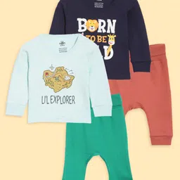 The Mom Store Cotton Knit Pack Of 2 Full Sleeves Animals & Typography Printed Night Suit Set - Multi Colour-picture-27