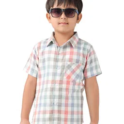 BABY CLOSET Pure Cotton Half Sleeves Checked Shirt - White & Green-picture-12