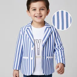 Babyhug Knit Full Sleeves Striped Blazer With NYC Printed T-Shirt - Blue-picture-16