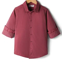kookie kids india Kookie Kids Cotton Woven Full Sleeves Solid Color Shirt - Burgundy-picture-22
