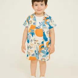 Dapper Dudes Half Sleeves Leaves Printed Shirt & Coordinating Shorts With Tee Set - Orange-picture-17