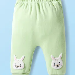 Little Kangaroos Woven Full Length Fleece Pant With Bunny Applique - Lime Green image 1