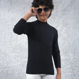 CRIMSOUNE CLUB Viscose Woven Full Sleeves Solid Sweater - Black-picture-22