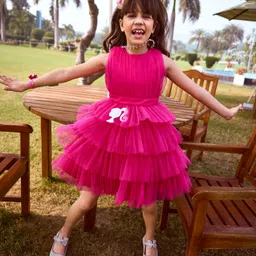 Barbie by Tiny Girl Woven Mattel Featuring Sleeveless Brand Logo Printed Layered Dress - Hot Pink-picture-41