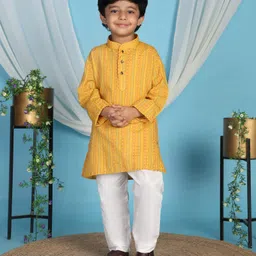P-MARK Cotton Woven Full Sleeves Abstract Embroidered Kurta Pyjama Set - Orange-picture-12