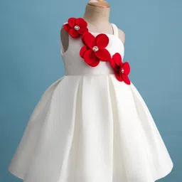 Enfance Sleeveless Floral Applique Detailed Stones Embellished Knee Length Dress - White image 2
