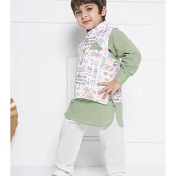 AJ Dezines Full Sleeves Solid Kurta & Pyjama With Floral Printed Jacket - Green image 5
