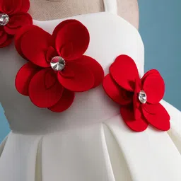 Enfance Sleeveless Floral Applique Detailed Stones Embellished Knee Length Dress - White image 4