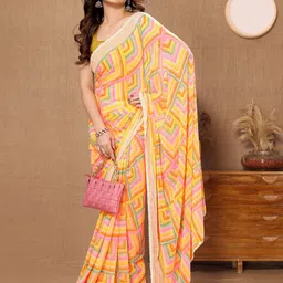 SILKWEAR Geometric Printed Pure Georgette Ready to Wear Saree image 2