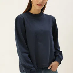 Flying Machine Women Navy Blue Solid Sweatshirt-image-81