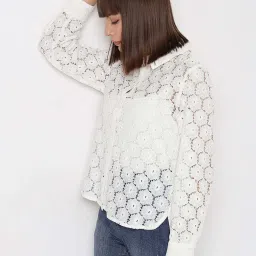 Vero Moda White Self Design Shirt image 4