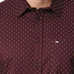 Basics Maroon Cotton Slim Fit Printed Shirt image 5