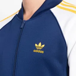 Adidas Originals Blue & White Regular Fit Colour Block Sports Jacket image 4