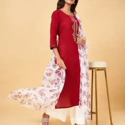 Rangmanch by Pantaloons Maroon Cotton Woven Pattern Dupatta image 4