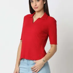 Spykar Red Slim Fit Polo T-Shirt image 2