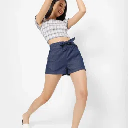 VASTRADO Navy Cotton Mid Rise Shorts image 4