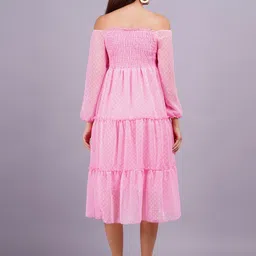 OH MI DIOS Floral Print Off-Shoulder Georgette Empire Midi Dress image 5