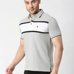 Dragon Hill Grey Melange Colour-Block Slim Fit Polo T-Shirt image 4
