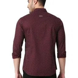 Basics Maroon Cotton Slim Fit Printed Shirt image 2