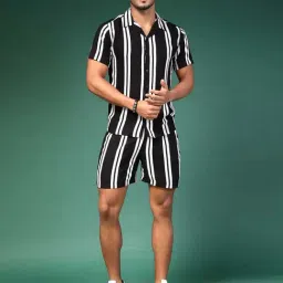 Rigo Black Slim Fit Striped Shirt & Shorts Set-picture-30