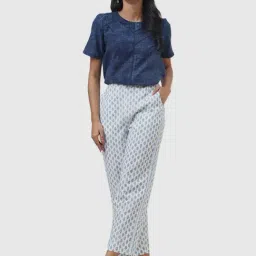 Fabindia White & Green Printed Pants image 5