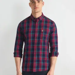 U.S. Polo Assn. Red & Blue Slim Fit Check Shirt-image-15