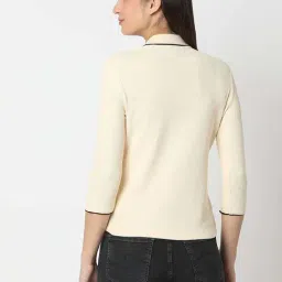 Spykar Beige Cotton Slim Fit Polo T-Shirt image 4