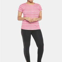 Ajile by Pantaloons Pink Cotton Striped T-Shirt image 4