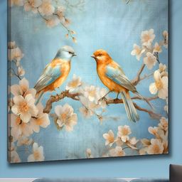 Myntra Elegant Homes Blue & Yellow 1 Piece Canvas Birds and Animals Wall Paintings-picture-15
