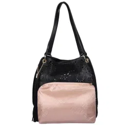 Elle Black Cut Work Medium Handbag with Pouch-image-42