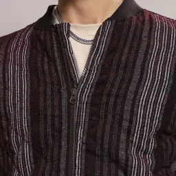 Campus Sutra Grey & Brown Regular Fit Striped Bomber Jacket image 4
