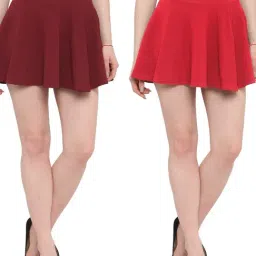 N-Gal Maroon & Red Above Knees Skirt (Pack Of 2)-image-93