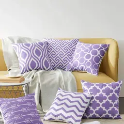 MODERN HOMES Purple & White Cotton Cushion Cover -Set of 6-picture-21