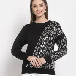 Mafadeny Black Embellished Round Neck Sweater-picture-12