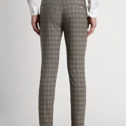Peter England Grey Slim Fit Checks Trousers image 2